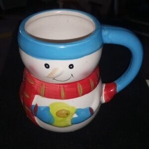 Bay Island Snowman Mug with Red and Blue Accents